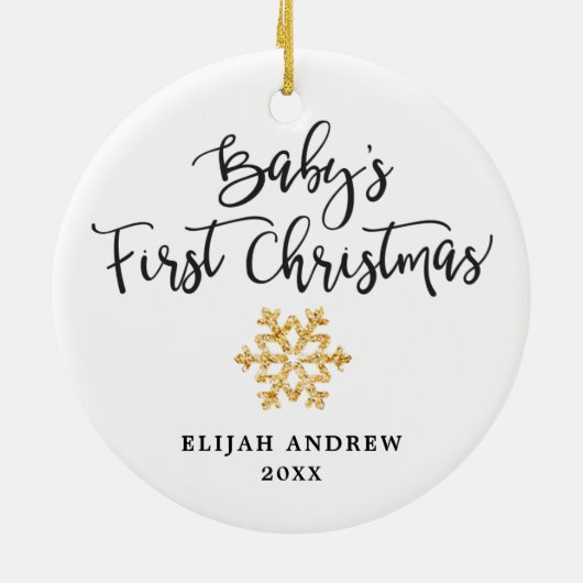 Simple Gold Baby's First Christmas Personalisiert Keramik Ornament (Hinten)