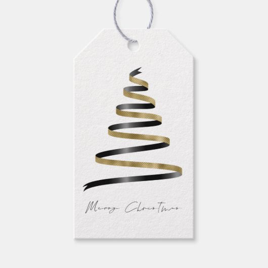 Simple Gold Black Tree Script Frohe Weihnachten Geschenkanhänger (Vorderseite)