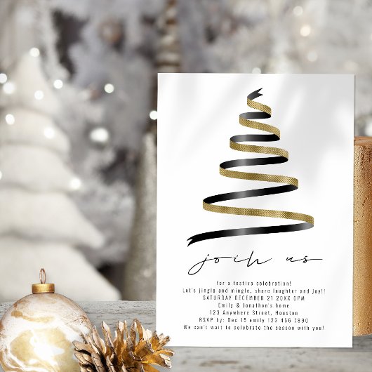 Simple Gold Black Tree Weihnachts-Party Einladung