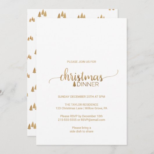 Simple Gold Calligraphy Christmas Dinner Einladung (Vorne/Hinten)