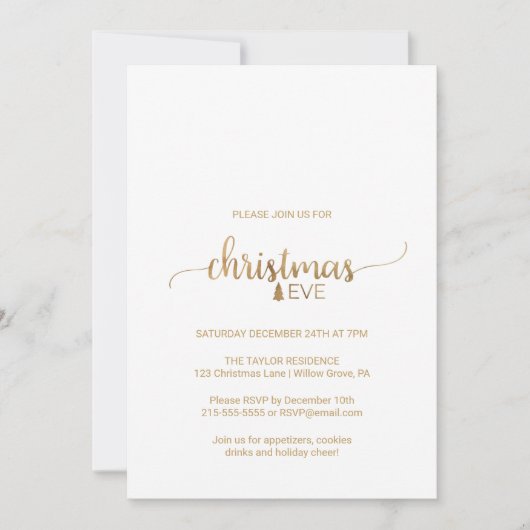 Simple Gold Calligraphy Christmas Eve Einladung (Vorderseite)