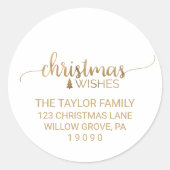 Simple Gold Calligraphy Christmas Rücksendeadresse Runder Aufkleber (Vorderseite)