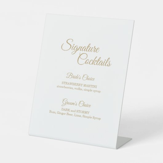 Simple Gold Calligraphy Cocktail Menu Sockelschild (Vorderseite)