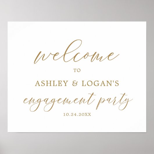 Simple Gold Calligraphy Engagement Party Poster (Vorne)