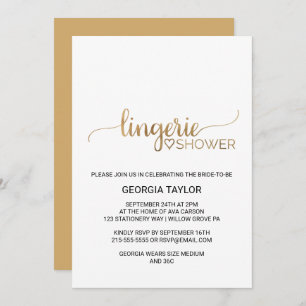 Simple Gold Calligraphy Lingerie Dusche Einladung