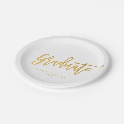 Simple Gold Calligraphy Script Graduation Party Pappteller (Schrägansicht)