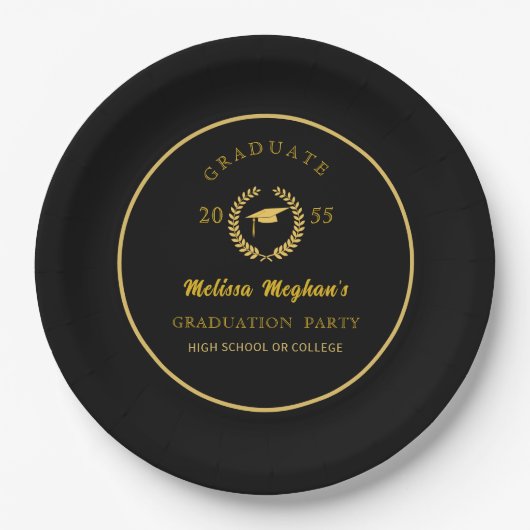 Simple Gold Cap Laurel Wreath Graduation Party Pappteller (Vorderseite)