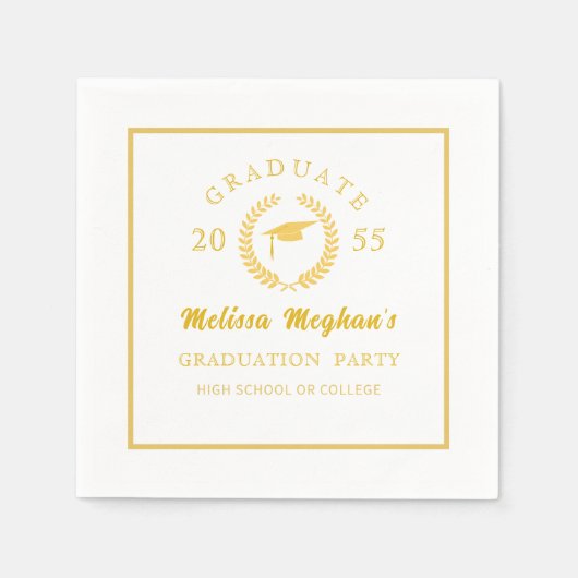 Simple Gold Cap Laurel Wreath Graduation Party Serviette (Vorderseite)