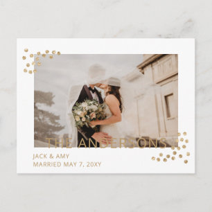 Simple Gold Confetti Foto Hochzeit Ankündigung Postkarte