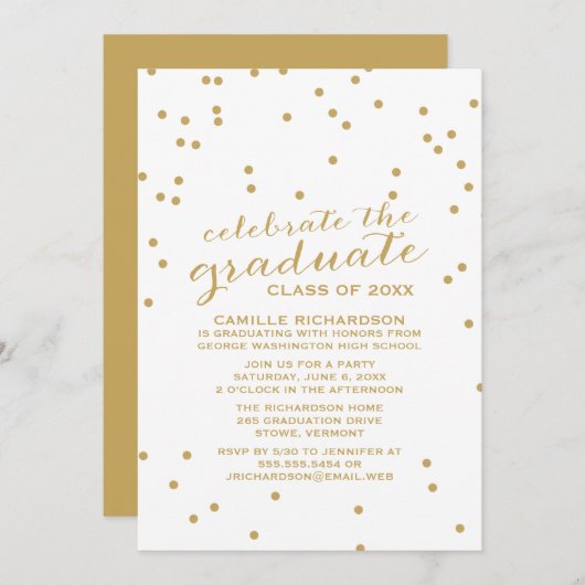 Simple Gold Confetti Graduation Party Einladung (Vorne/Hinten)