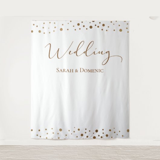 Simple Gold Confetti Hochzeitsskript-Individuelle Wandteppich (Vorderseite)