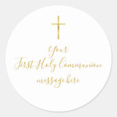 Simple Gold Cross First Holy Community Message Runder Aufkleber (Vorderseite)