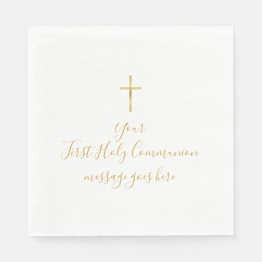 Simple Gold Cross First Holy Community Message Serviette (Vorderseite)