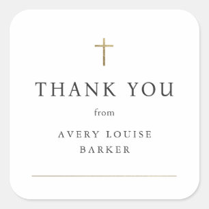 Simple Gold Cross Foto Taufe Vielen Dank Quadratischer Aufkleber