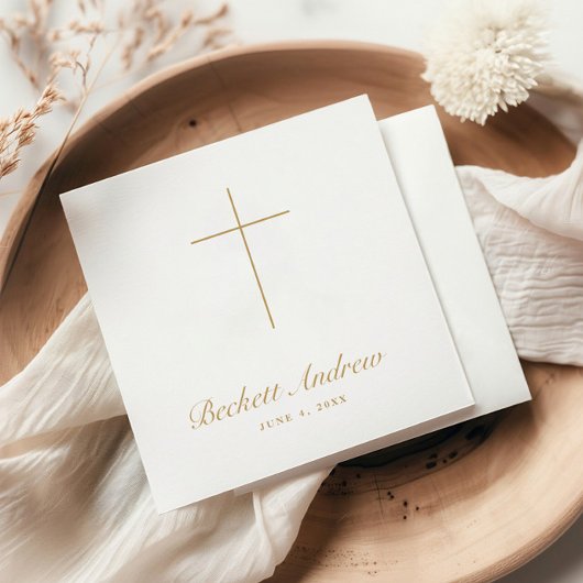 Simple Gold Cross Script Baptism Serviette