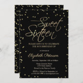 Simple Gold Diamonds Black Sweet 16 Einladung (Vorne/Hinten)
