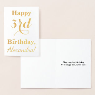 Simple Gold Foil 3. Geburtstag + Individuelle Name Folienkarte