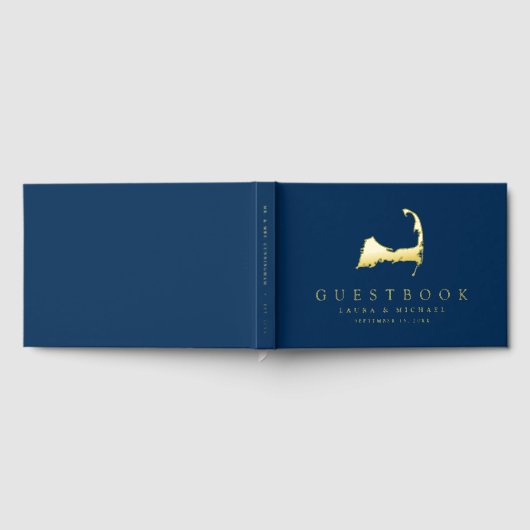 Simple Gold Foil Cape Cod Map Wedding Gästebuch (Voll)