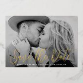 Simple Gold Foil Script Foto Save the Date Folieneinladung (Vorderseite)