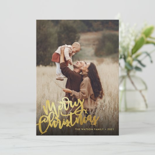 Simple Gold Foil Script Frohe Weihnachten 2 Foto (Stehend Vorderseite)