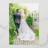 Simple Gold Foto Elegante Wedding Empfang Folieneinladung (Rückseite)