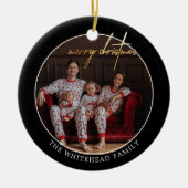 Simple Gold Frohe Weihnachts-Foto Black Keramik Ornament (Vorne)