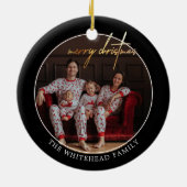 Simple Gold Frohe Weihnachts-Foto Black Keramik Ornament (Hinten)