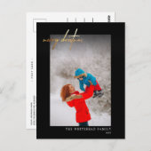 Simple Gold Frohe Weihnachts-Foto Black Postkarte (Vorne/Hinten)