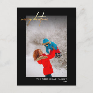 Simple Gold Frohe Weihnachts-Foto Black Postkarte