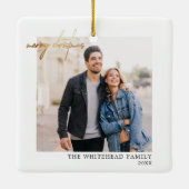 Simple Gold Frohe Weihnachts-Foto White Keramikornament (Rückseite)