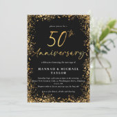 Simple Gold Glitzer 50. Hochzeitstag Einladung (Stehend Vorderseite)