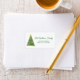 Simple Gold Green Christmas Tree Address Adressaufkleber