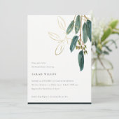 Simple Gold Green Eucalyptus Foliage Brautparty Einladung (Stehend Vorderseite)