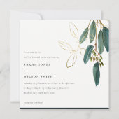 Simple Gold Green Eucalyptus Foliage Vow Renewal Einladung (Vorderseite)