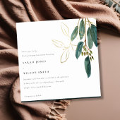 Simple Gold Green Eucalyptus Foliage Vow Renewal Einladung