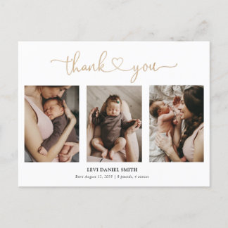 Simple Gold Heart Script 3 Foto Baby Vielen Dank Postkarte