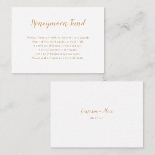 Simple Gold Honeymoon Fund Brautparty Begleitkarte (Vorne/Hinten)