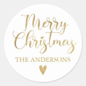 Simple Gold Merry Christmas Calligraphy Script Runder Aufkleber (Vorderseite)