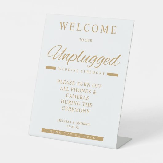 Simple Gold Minimalist Unplugged Wedding Sign Sockelschild (Vorderseite)