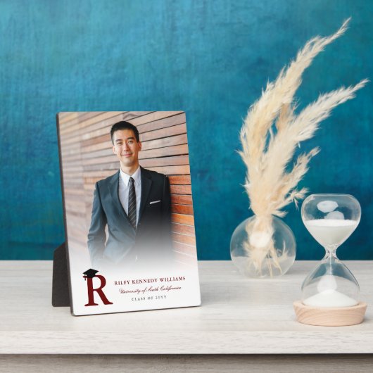 Simple Gold Monogram Modern Foto Abschluss Easel Fotoplatte (Seite)