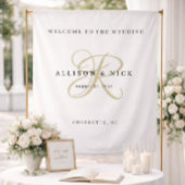 Simple Gold Monogram Wedding Welcome Sign Wandteppich