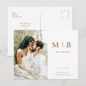 Simple Gold Monogram White Foto Save the Date Postkarte (Vorne/Hinten)