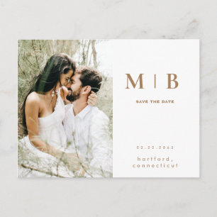 Simple Gold Monogram White Foto Save the Date Postkarte