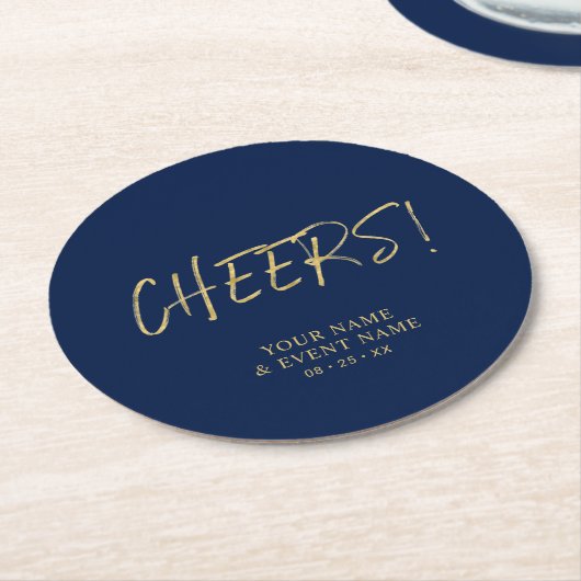 Simple Gold & Navy Cheers Adult Birthday Party Runder Pappuntersetzer (Angewinkelt)