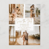 Simple gold save the date 3 photo grid collage postkarte (Vorderseite)
