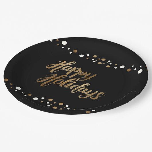 Simple Gold Schwarz-weiß Confetti Pappteller (Schrägansicht)