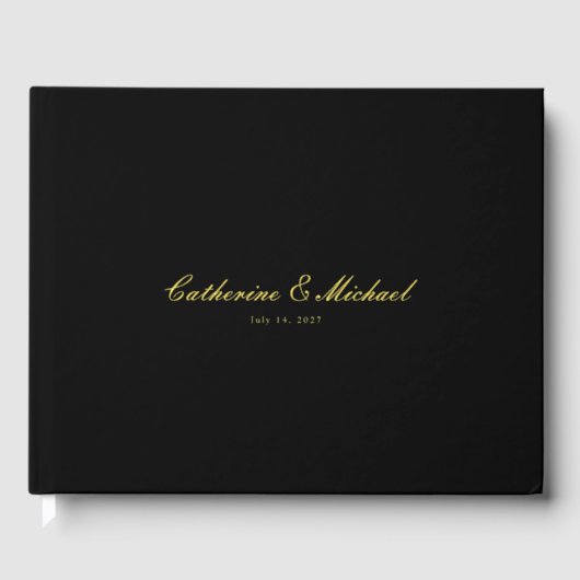 Simple Gold Script Black Wedding Guest Book Gästebuch (Vorderseite)