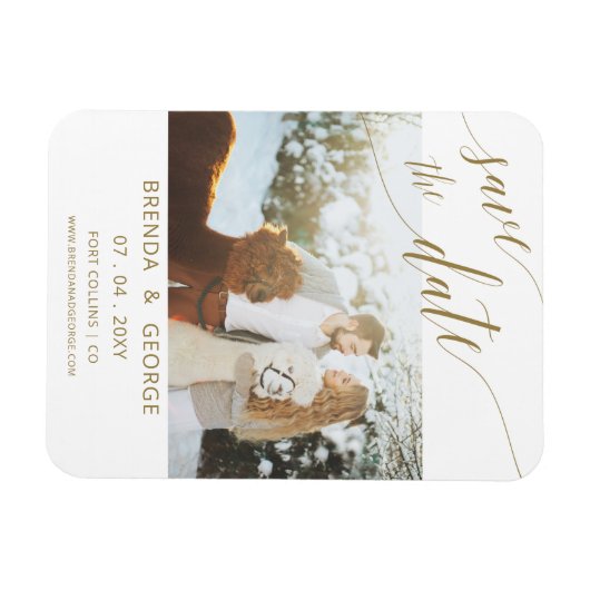 Simple Gold Script Calligraphy Foto Save the Date Magnet (Horizontal)