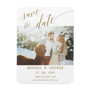 Simple Gold Script Calligraphy Foto Save the Date Magnet