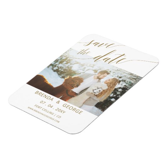 Simple Gold Script Calligraphy Foto Save the Date Magnet (Linke Seite)